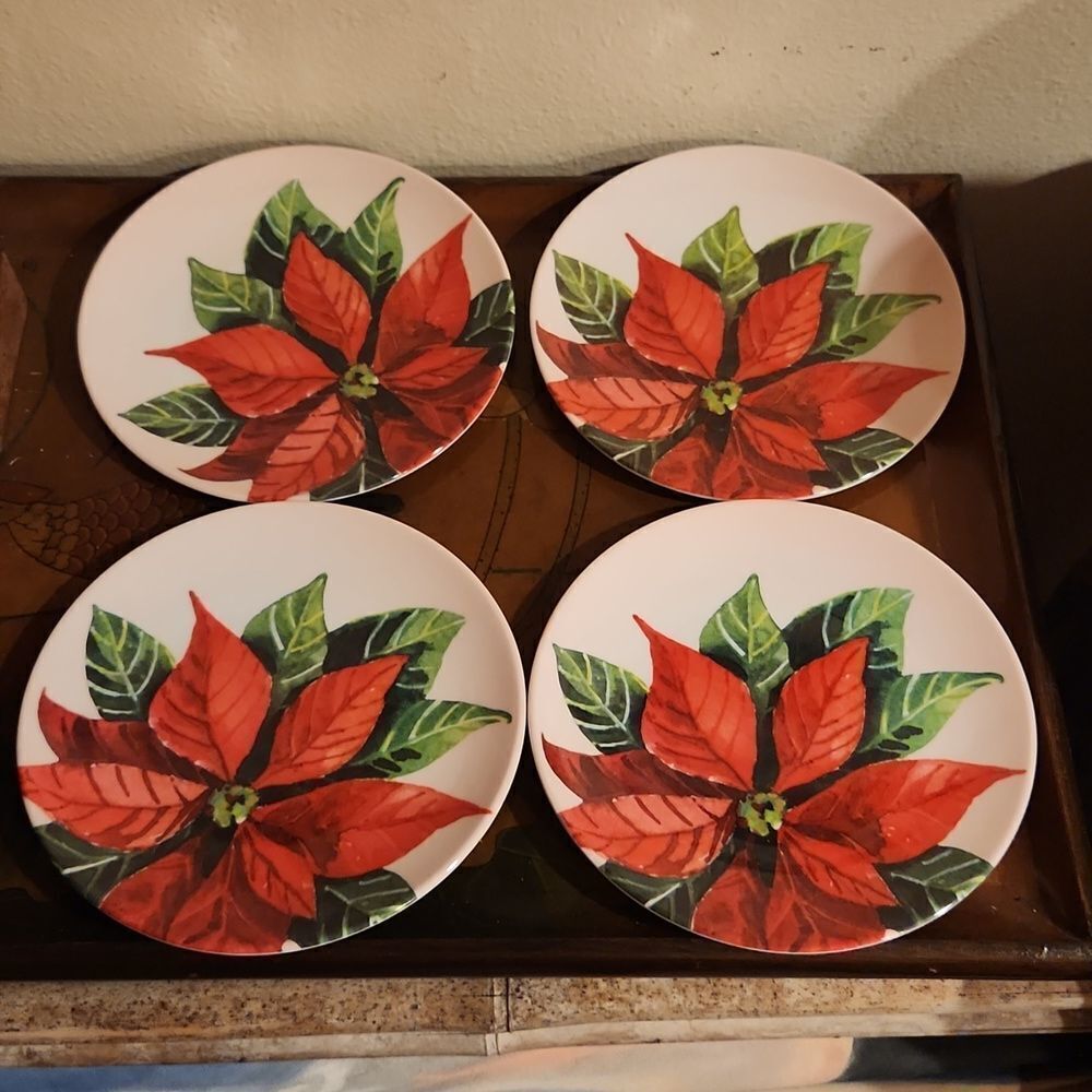 Mulberry Poinsettia Melamine 8" Salad Plate Set of 4
